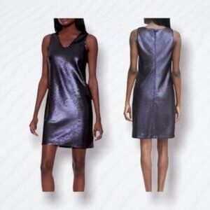 Banana Republic Blue Sequin Sleeveless V-neck Shift Mini Dress P1444